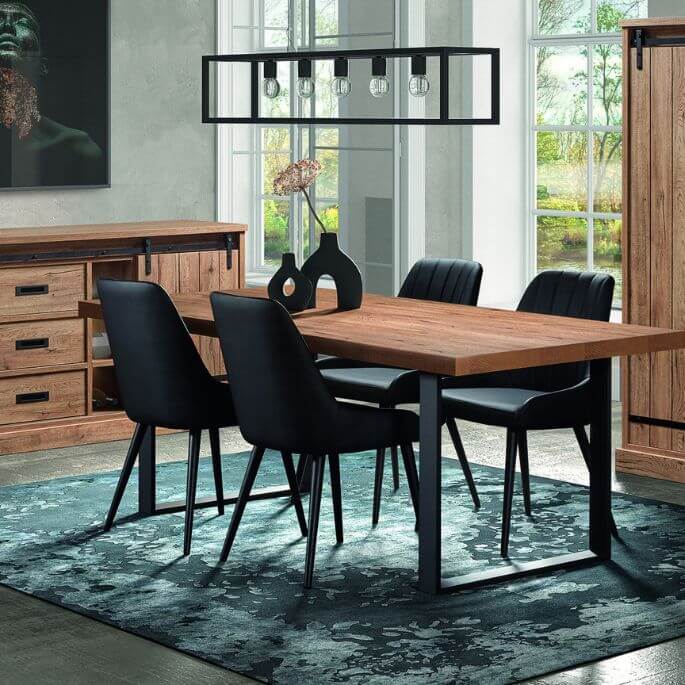 Table de salle à manger rectangulaire style rustique coloris chêne Perrine
